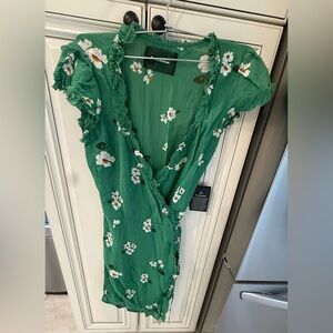 Reformation-Green Floral tie wrap Midi Dress